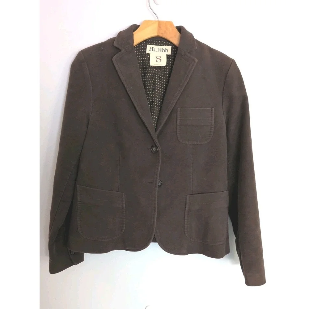 Hk_Hhh Women's Brown Cotton Blazer Jacket Size Small Polka Dot Lining Casual Pre - Picture 1 of 13